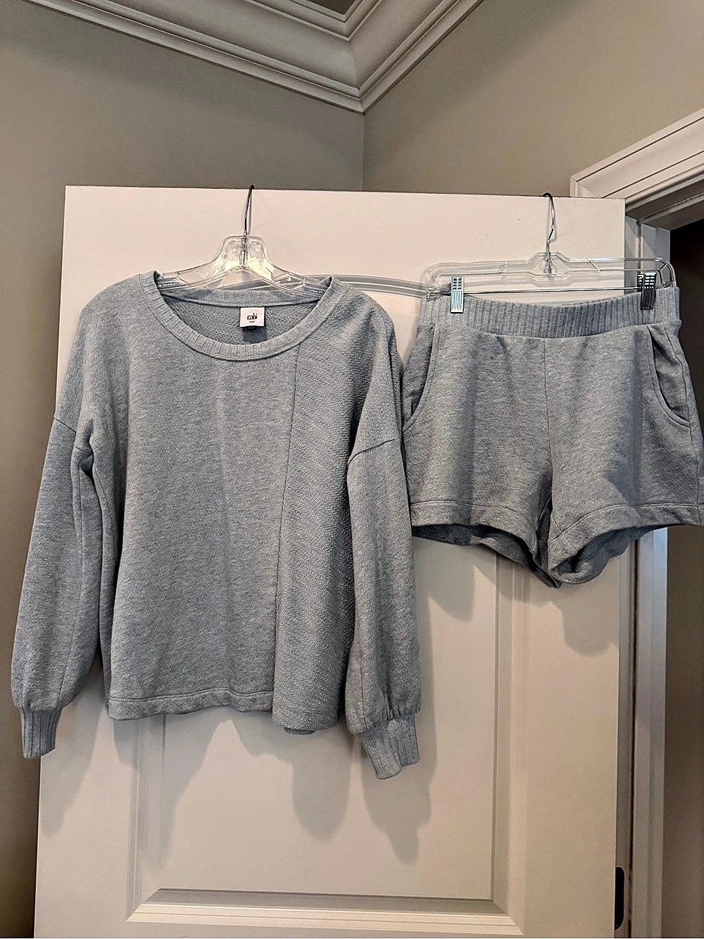 Cabi Wind Down Chambray Blue French Terry Sweatshirt & Shorts Set XXS/XS